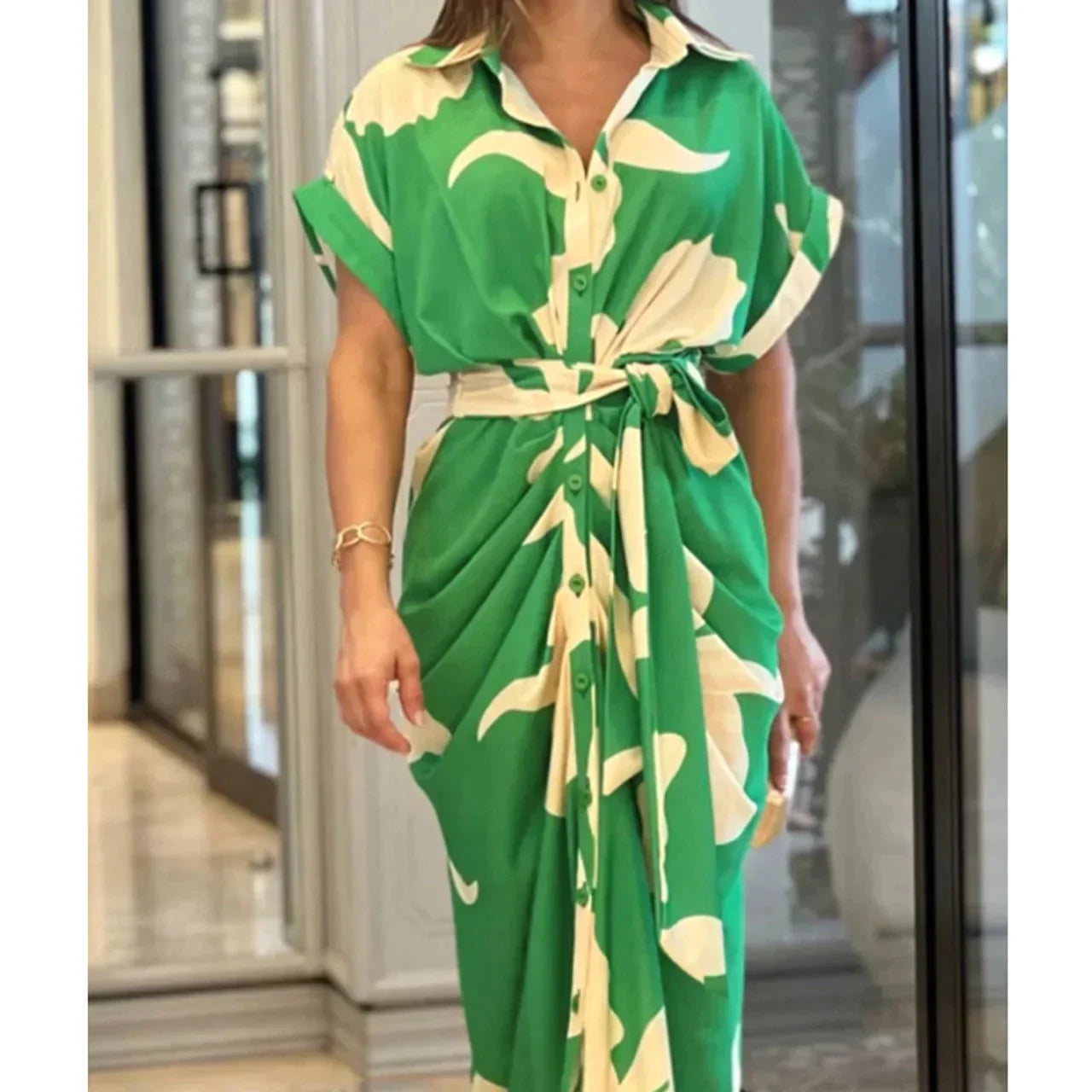 Women's Vintage Ruffle Print Summer Shirt Dress
