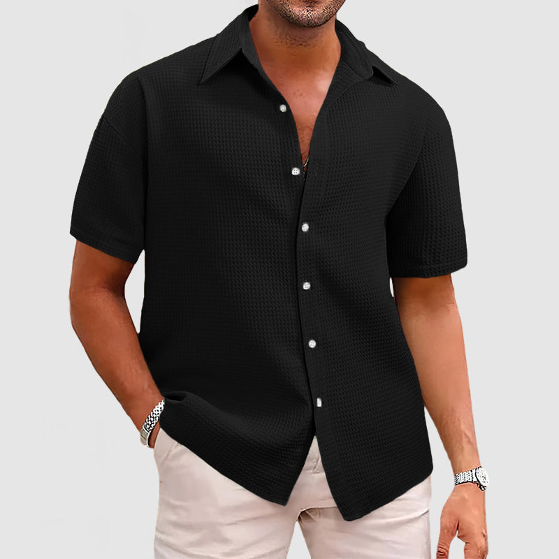 Men’s Short Sleeve Shirt – Relaxed Fit – Waffle Knit – Soft Breathable Fabric – Button Front