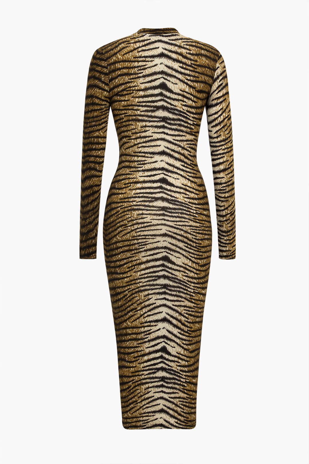 Women's Bodycon Midi Dress - Long Sleeve - High Neck - Animal Print Stylish Fit