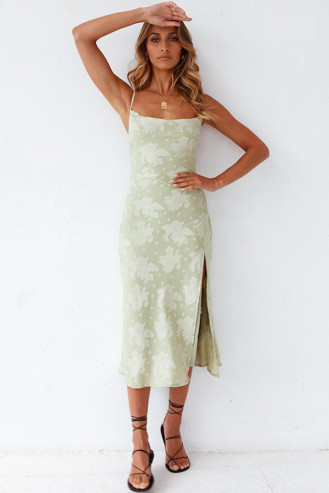 Women’s Slip Midi Dress – Cowl Neck – High Slit – Floral Pattern – Luxury Fabric