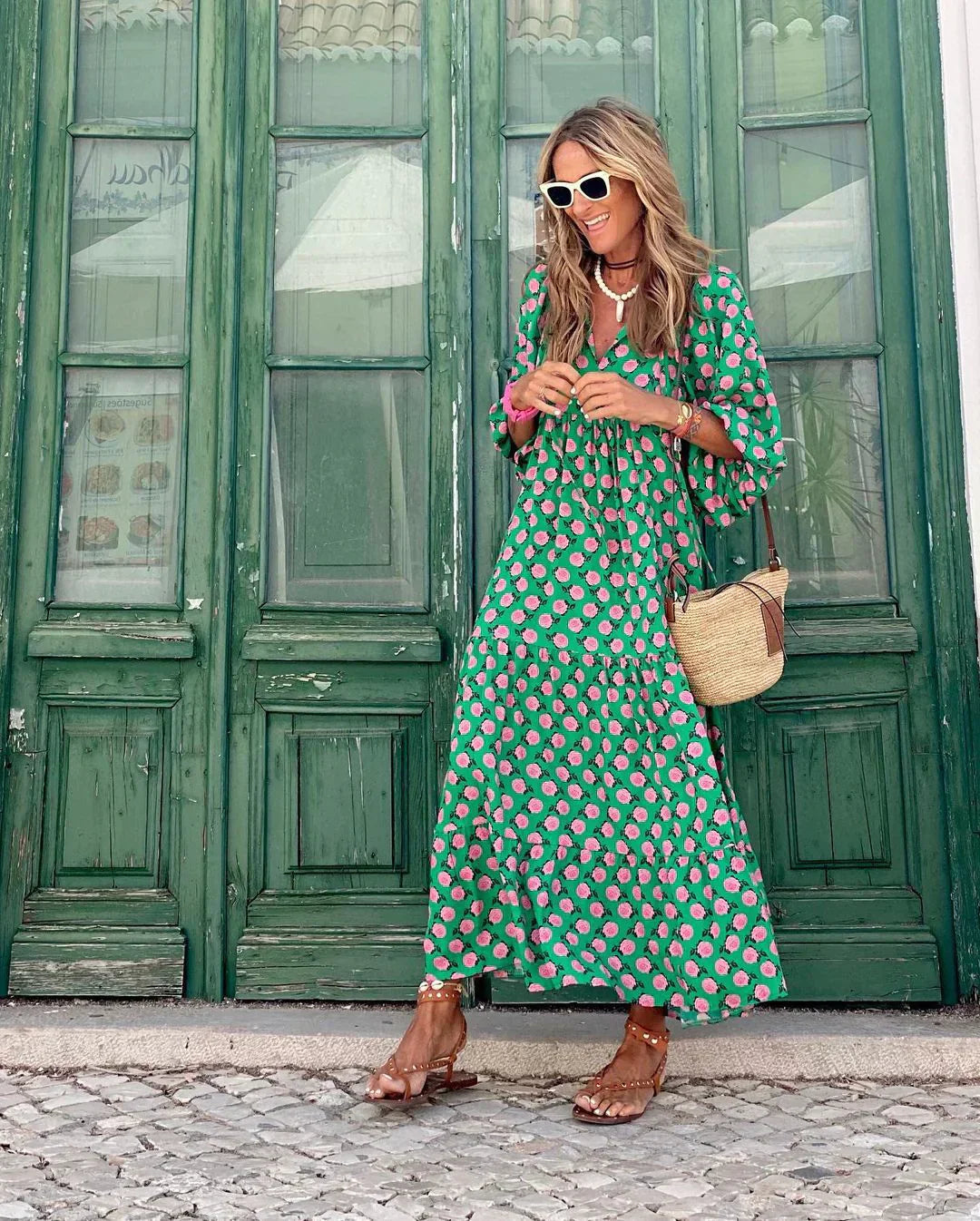 Women's Maxi Dress - Flowy Tiered Design - Long Sleeve Boho Chic - Relaxed Fit