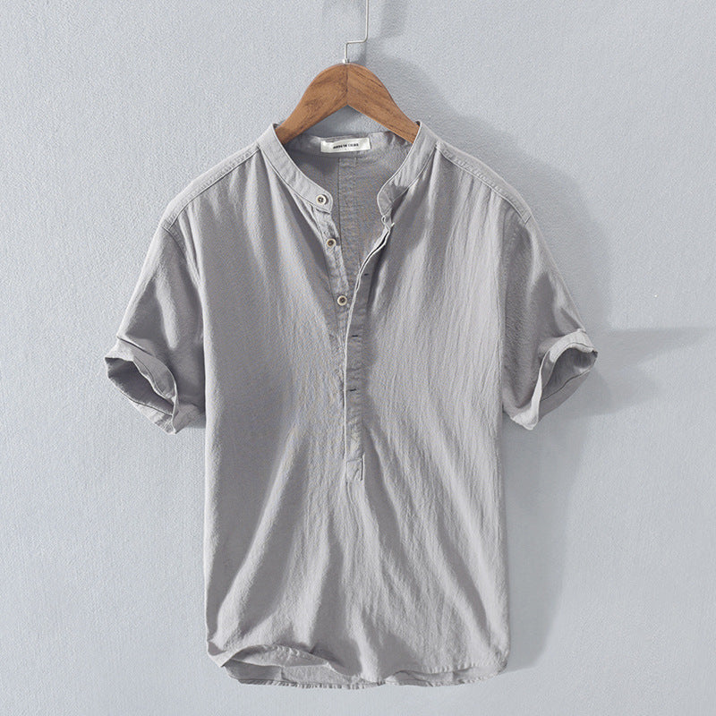 Men’s Casual Shirt - Mandarin Collar - Short Sleeve Relaxed Fit
