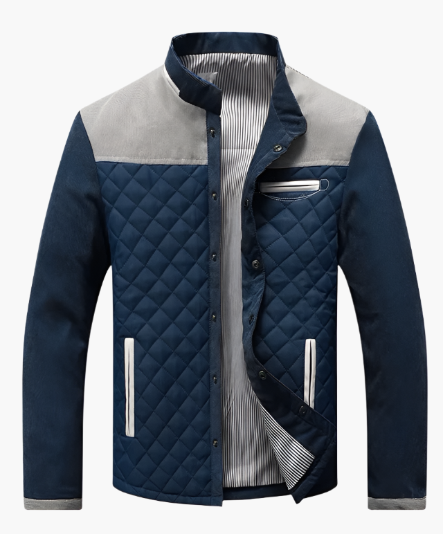 Men’s Quilted Jacket – Regular Fit – Suede Trim – Stand Collar