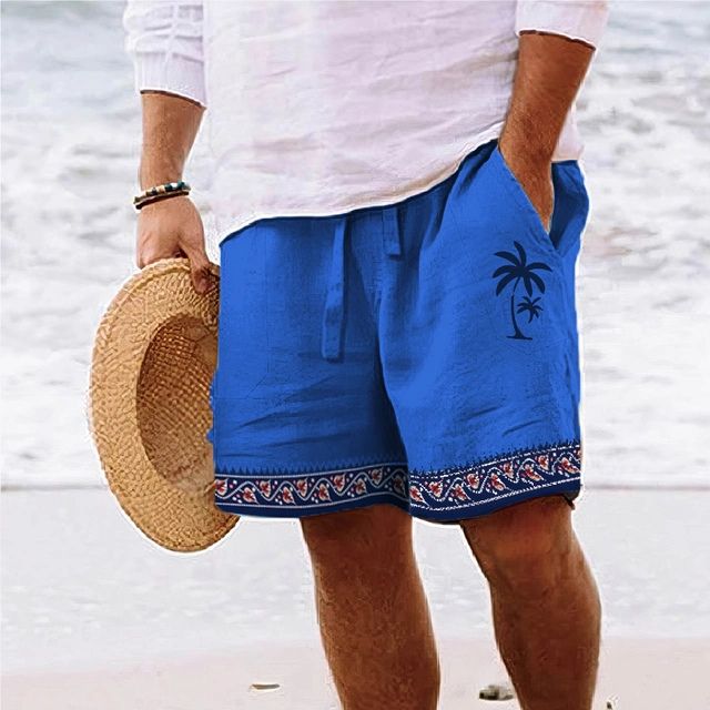 Men’s Beach Shorts – Relaxed Fit – Graphic Palm Print – Breathable Blend – Knee Length