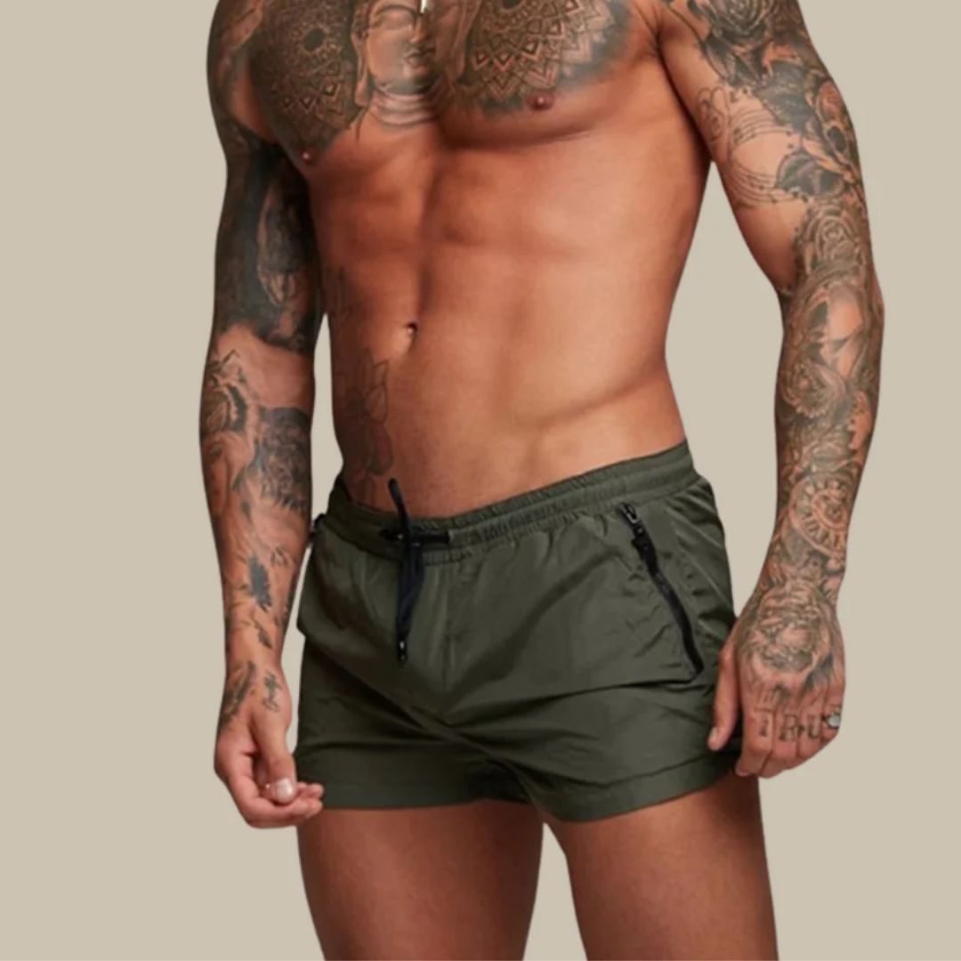 Men’s Swim Trunks – Slim Fit – Quick-Dry Breathable Blend – Elastic Waist – Zip Pockets