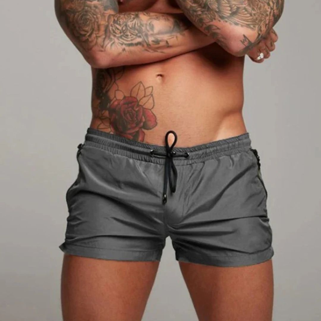 Men’s Swim Trunks – Slim Fit – Quick-Dry Breathable Blend – Elastic Waist – Zip Pockets