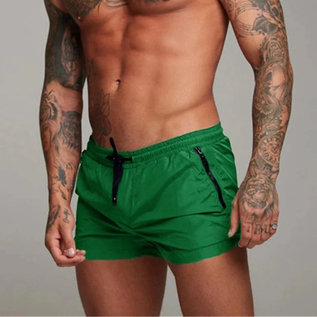 Men’s Swim Trunks – Slim Fit – Quick-Dry Breathable Blend – Elastic Waist – Zip Pockets