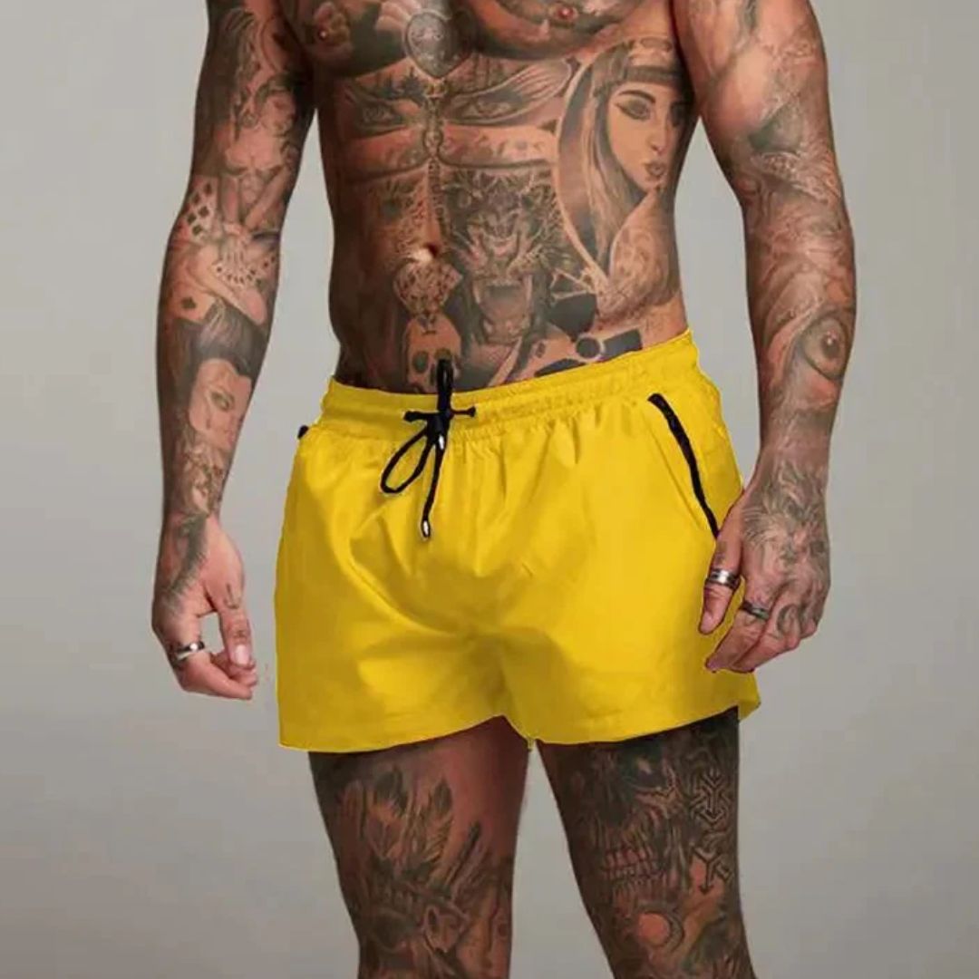Men’s Swim Trunks – Slim Fit – Quick-Dry Breathable Blend – Elastic Waist – Zip Pockets
