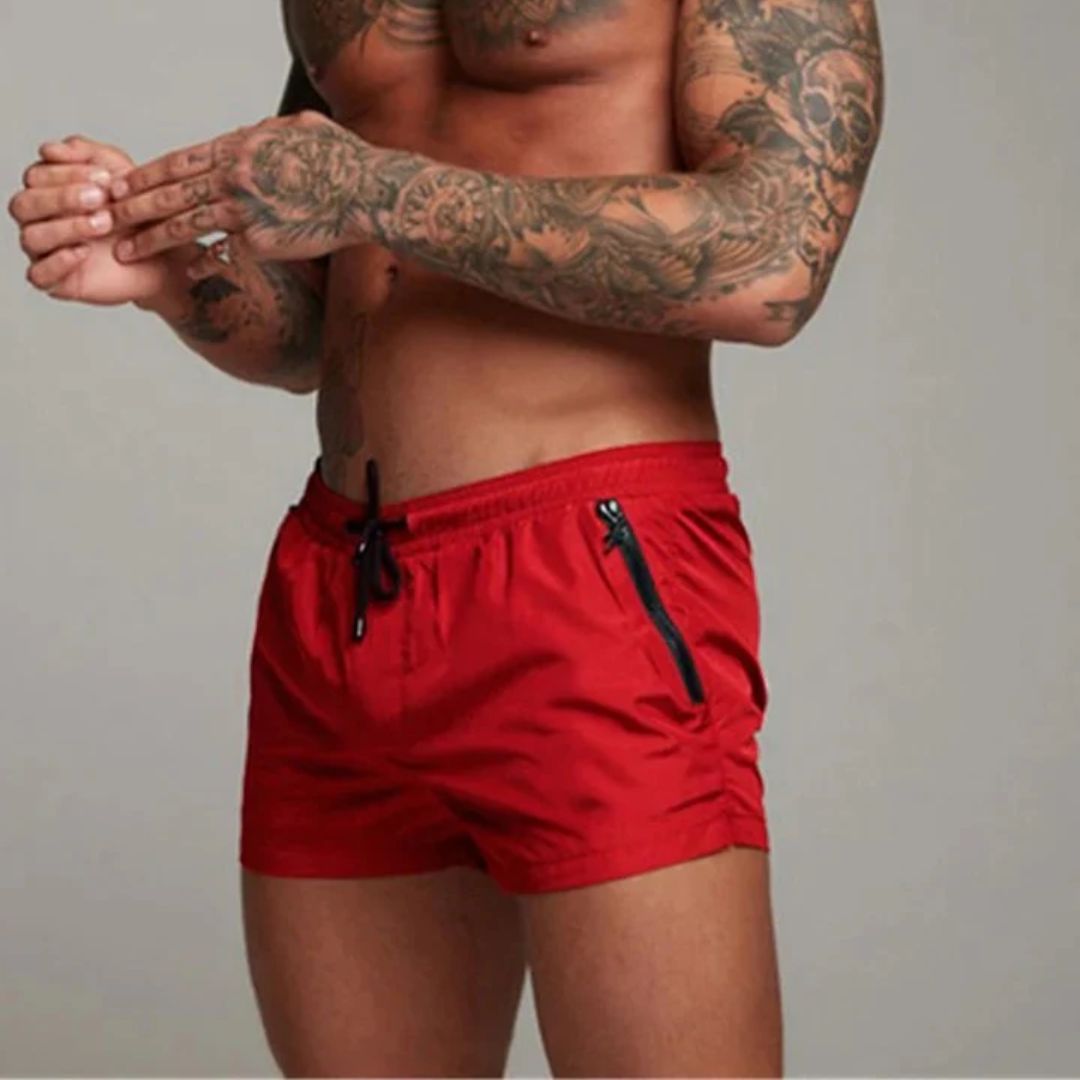 Men’s Swim Trunks – Slim Fit – Quick-Dry Breathable Blend – Elastic Waist – Zip Pockets