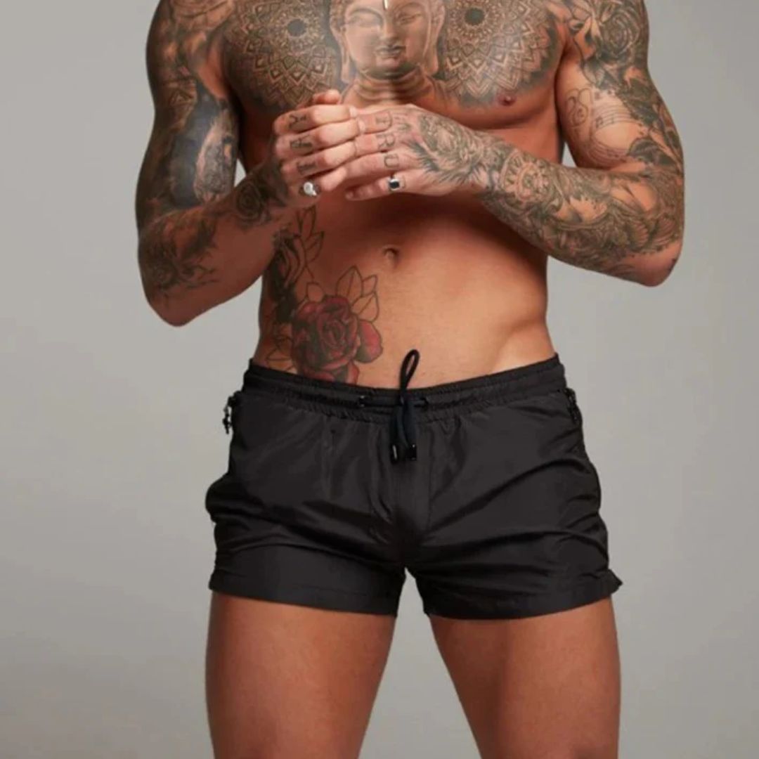 Men’s Swim Trunks – Slim Fit – Quick-Dry Breathable Blend – Elastic Waist – Zip Pockets