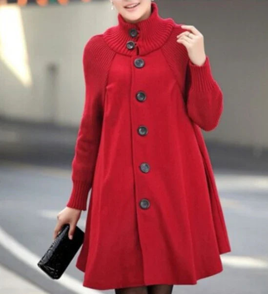 Women’s High-Neck Coat – Wool Blend – Oversized Fit – Ribbed Cuffs – Button Front