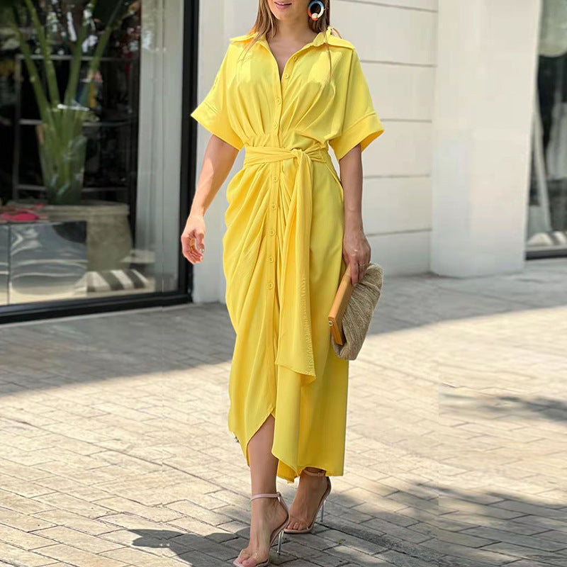 Women's Vintage Ruffle Print Summer Shirt Dress