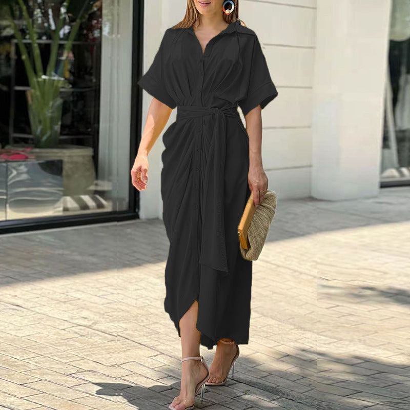 Women's Vintage Ruffle Print Summer Shirt Dress