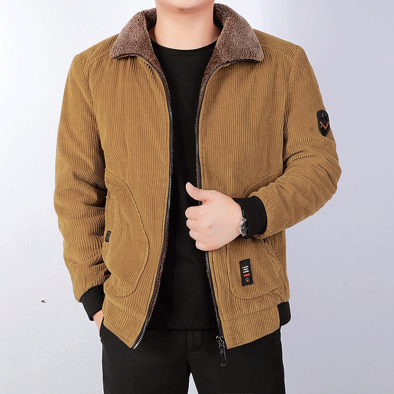 Men’s Bomber Jacket – Corduroy Texture – Sherpa Lining – Loose Fit – Zip Front Casual