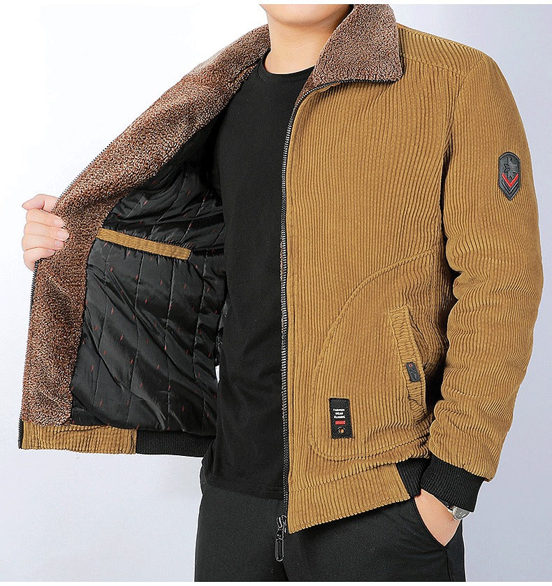 Men’s Bomber Jacket – Corduroy Texture – Sherpa Lining – Loose Fit – Zip Front Casual