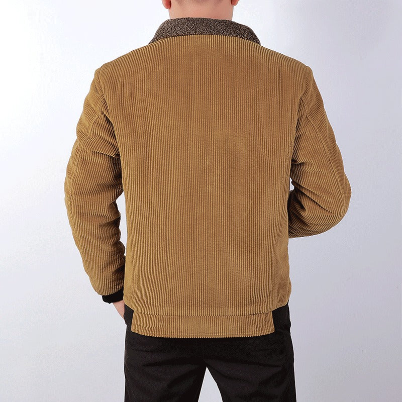 Men’s Bomber Jacket – Corduroy Texture – Sherpa Lining – Loose Fit – Zip Front Casual