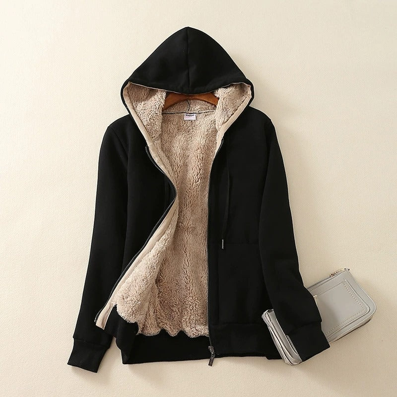 Women’s Hooded Jacket – Sherpa Lined – Relaxed Fit – Zip Front – Ribbed Trim