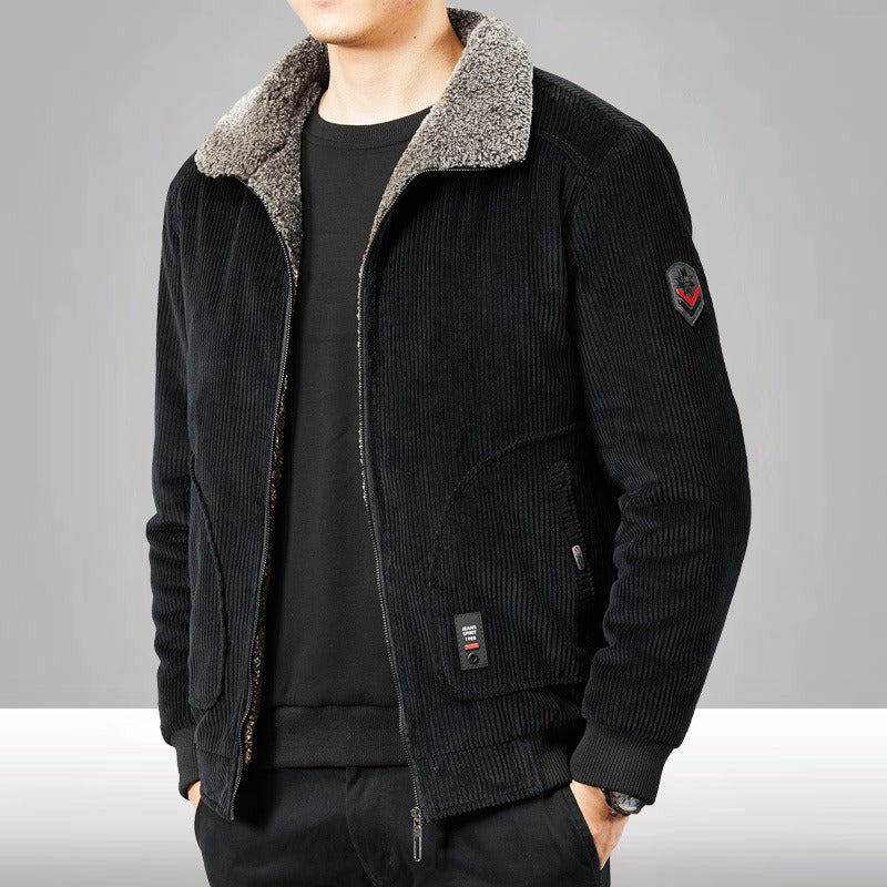 Men’s Bomber Jacket – Corduroy Texture – Sherpa Lining – Loose Fit – Zip Front Casual