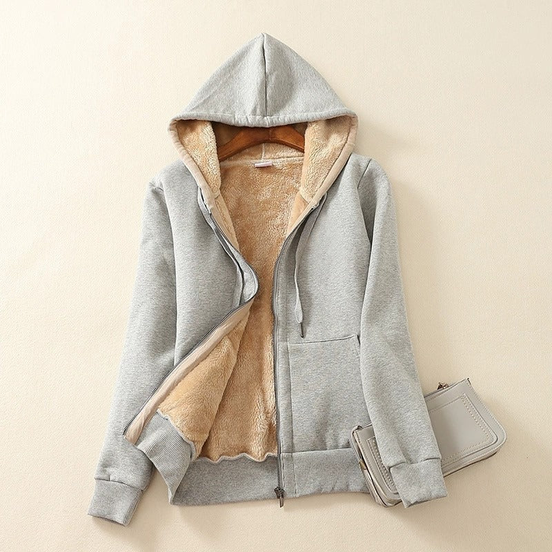 Women’s Hooded Jacket – Sherpa Lined – Relaxed Fit – Zip Front – Ribbed Trim
