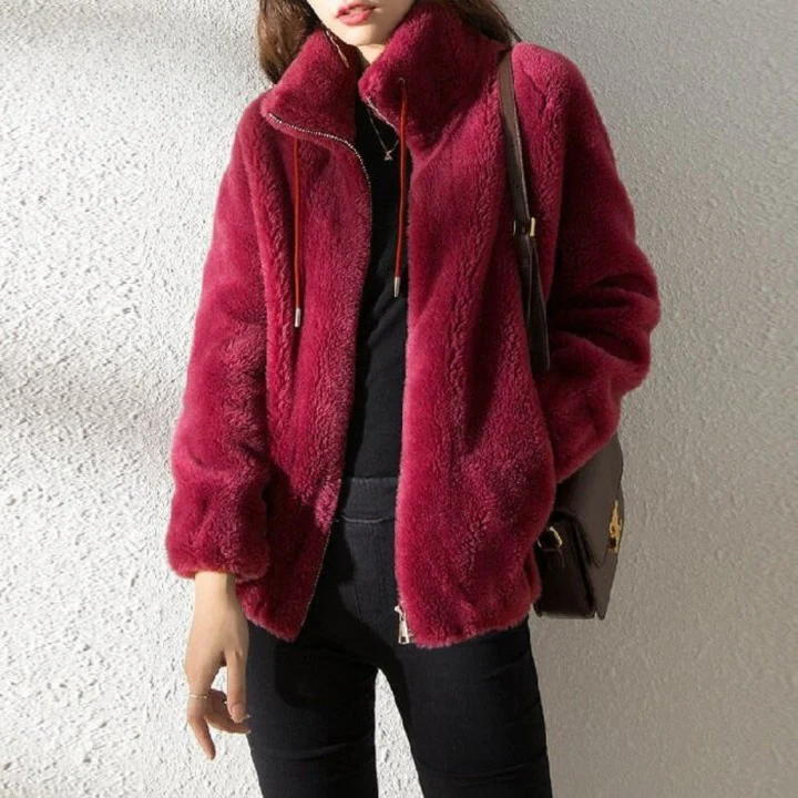 Women’s Fleece Jacket – Oversized Relaxed Fit – Reversible – Zip Front – High Collar