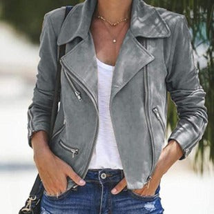 Women’s Jacket – Slim Fit – Suede – Cropped Length – Notched Lapel – Zip Details