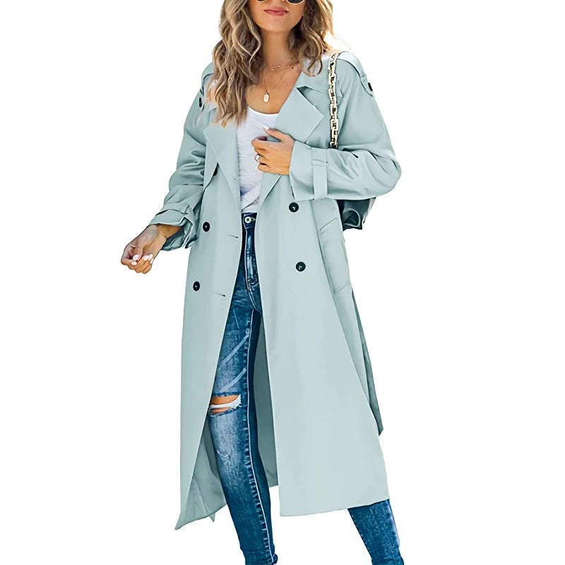 Women’s Trench Coat – Cotton Blend – Tailored Fit – Double-Breasted Full Length