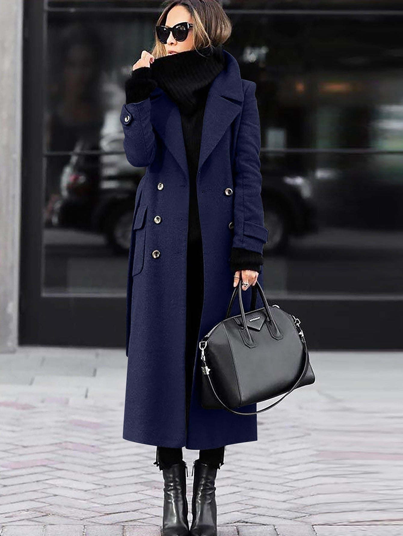 Women’s Wool Coat – Tailored Fit – Double-Breasted – Full Length – Notched Lapel