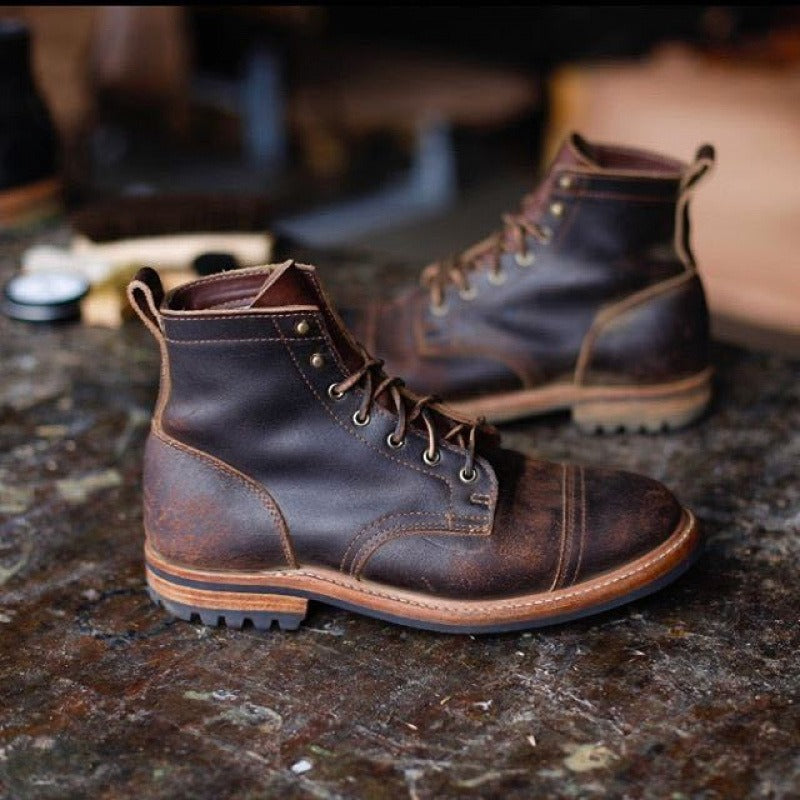Men’s Ankle Boots – Leather – Lace-Up – Rugged Sole – Low Heel – Casual Fit