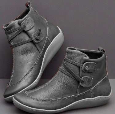 Women’s Ankle Boots – Faux Leather – Fleece Lined – Hook-and-Loop Closure – Platform Sole
