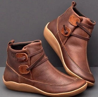 Women’s Ankle Boots – Faux Leather – Fleece Lined – Hook-and-Loop Closure – Platform Sole