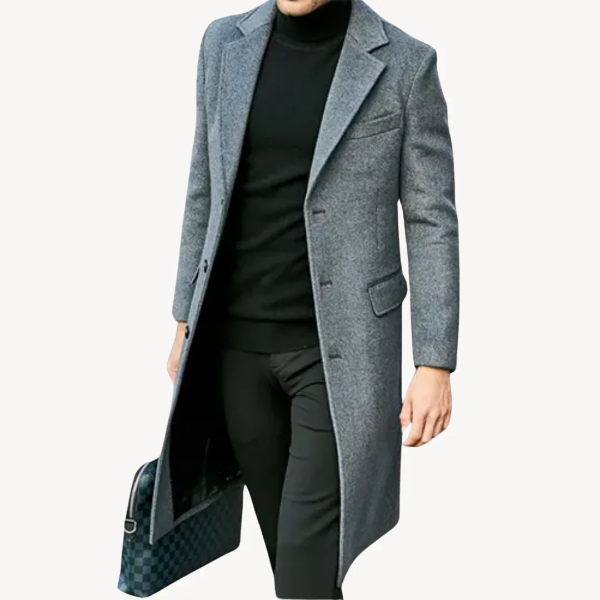 Men’s Overcoat – Tailored Fit – Wool Blend – Full Length – Classic Lapel – Formal Wear