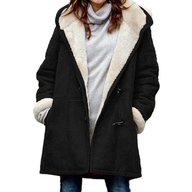 Women’s Hooded Coat – Fleece Lined – Relaxed Fit – Toggle Closure – Mid-Thigh Length