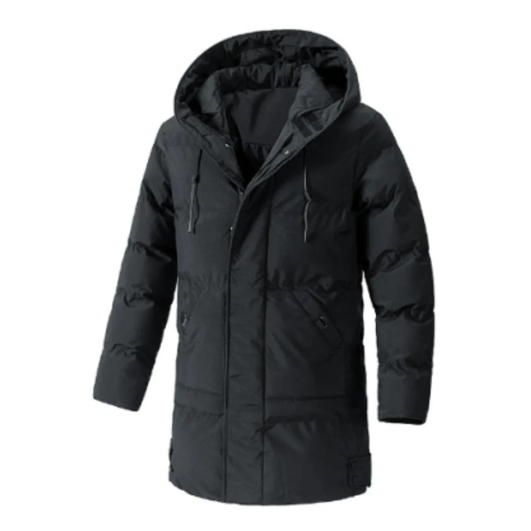 Men’s Hooded Jacket – Water-Resistant – Insulated Quilted – Multi-Pocket Mid-Length