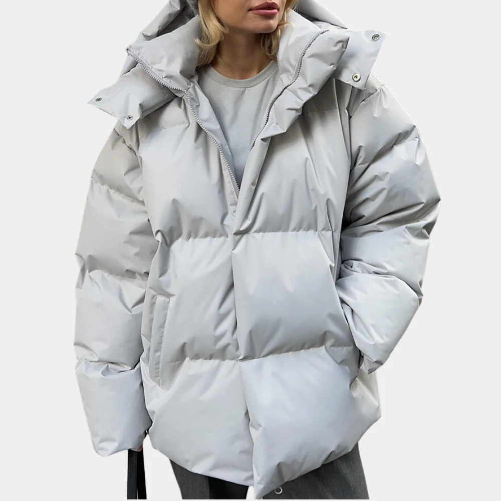 Women’s Padded Jacket – Oversized Fit – Quilted Hooded – Water-Resistant – Hip Length