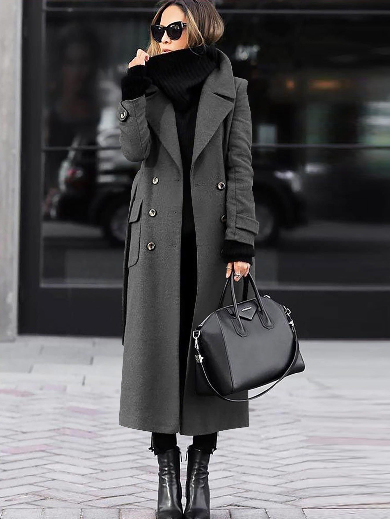 Women’s Wool Coat – Tailored Fit – Double-Breasted – Full Length – Notched Lapel