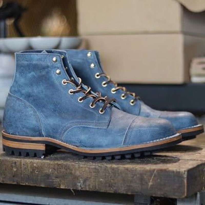 Men’s Ankle Boots – Leather – Lace-Up – Rugged Sole – Low Heel – Casual Fit