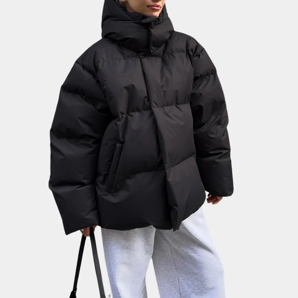 Women’s Padded Jacket – Oversized Fit – Quilted Hooded – Water-Resistant – Hip Length