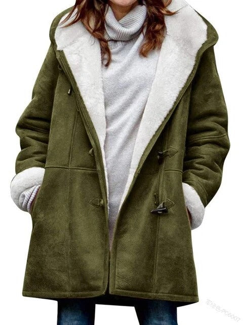 Women’s Hooded Coat – Fleece Lined – Relaxed Fit – Toggle Closure – Mid-Thigh Length