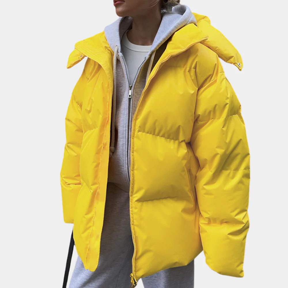 Women’s Padded Jacket – Oversized Fit – Quilted Hooded – Water-Resistant – Hip Length