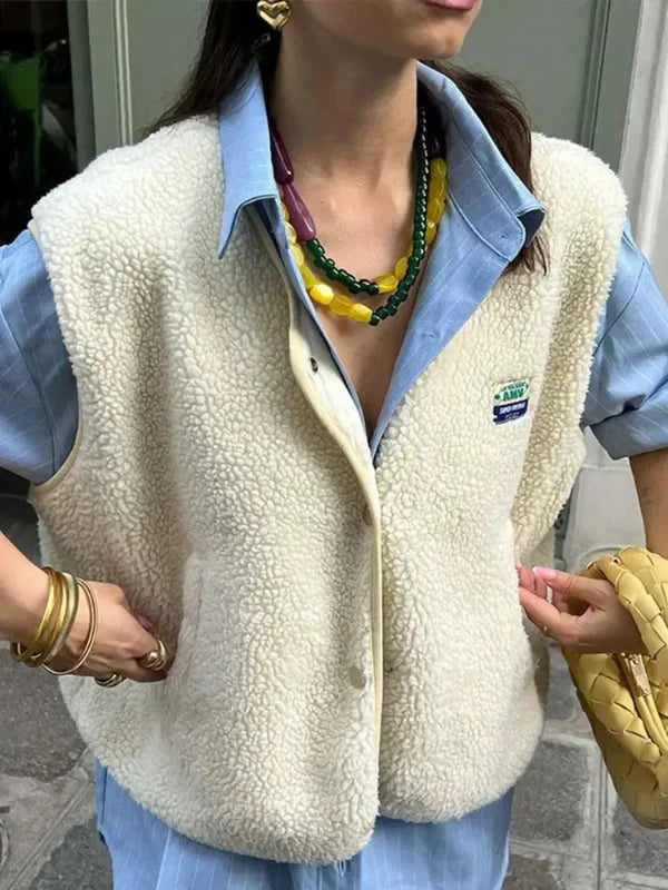 Women’s Fleece Vest – Relaxed Fit – Sleeveless Open Front – Soft Cozy Texture – Hip Length