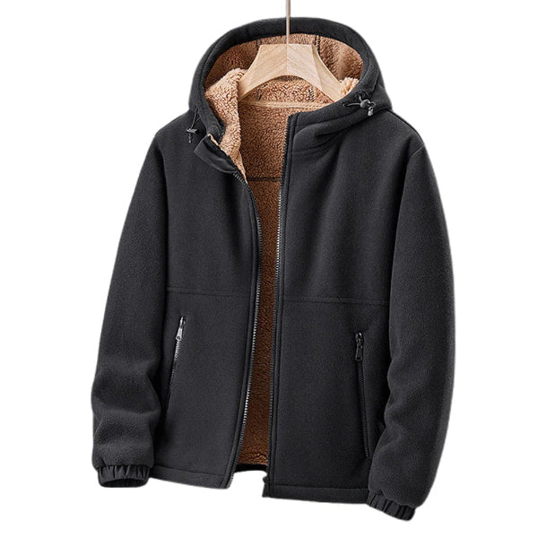 Men’s Fleece Jacket – Sherpa Lined – Regular Fit – Hooded with Zipper Closure