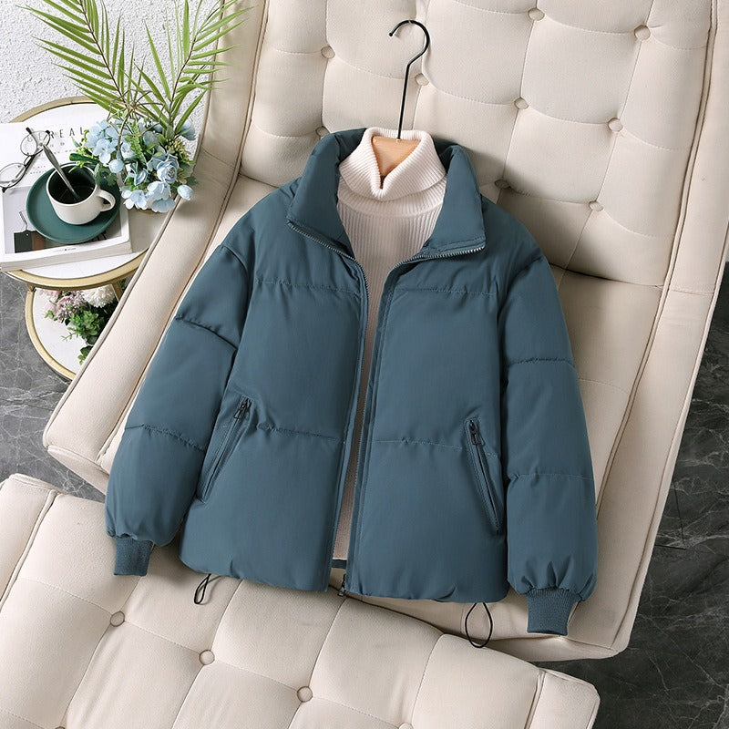 Women’s Puffer Jacket – Oversized Fit – Quilted Cotton Blend – Stand-Up Collar