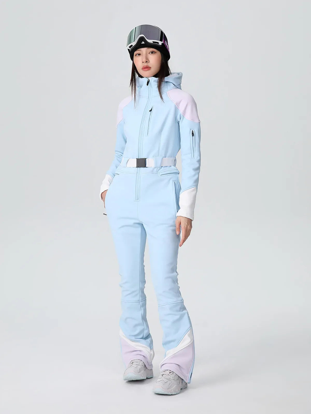 Women’s Ski Suit – Tailored Fit – One-Piece Hooded – Belted Waist – Zip Pockets