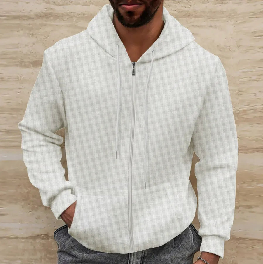 Men’s Hooded Jacket – Regular Fit – Waffle Texture – Full Zip – Casual Style
