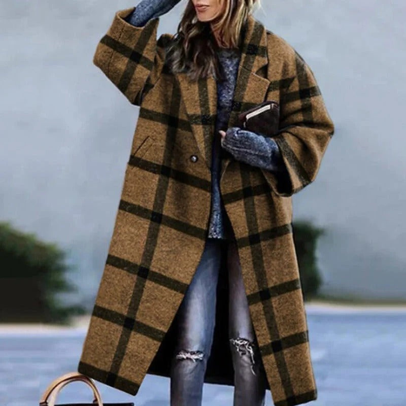 Women’s Long Coat – Wool Blend – Oversized Fit – Notched Lapel – Single-Breasted