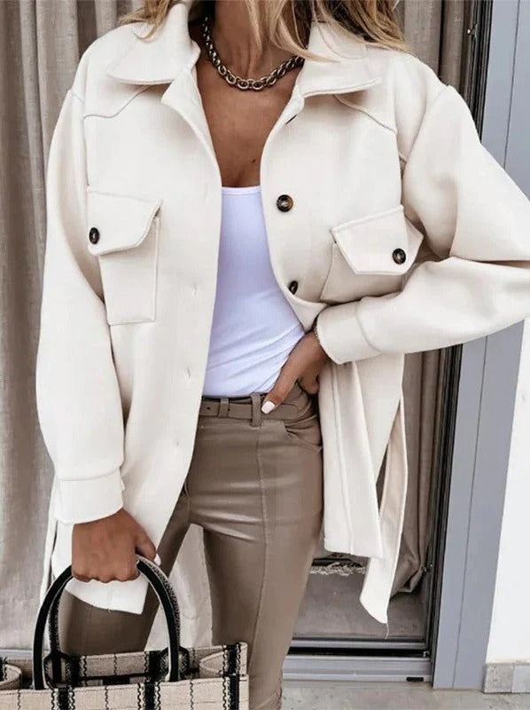 Women’s Windproof Jacket – Oversized Fit – Button Front – Hip Length – Casual Wear