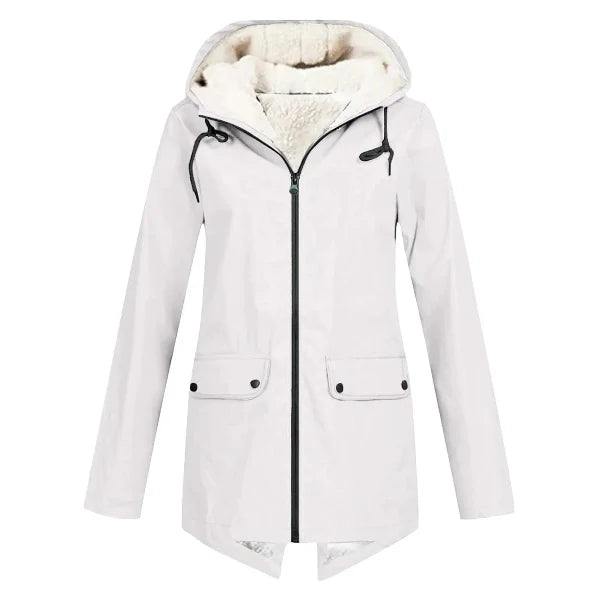 Women’s Trench Coat – Waterproof – Fleece Lined – Hooded – Tailored Fit – Mid Length
