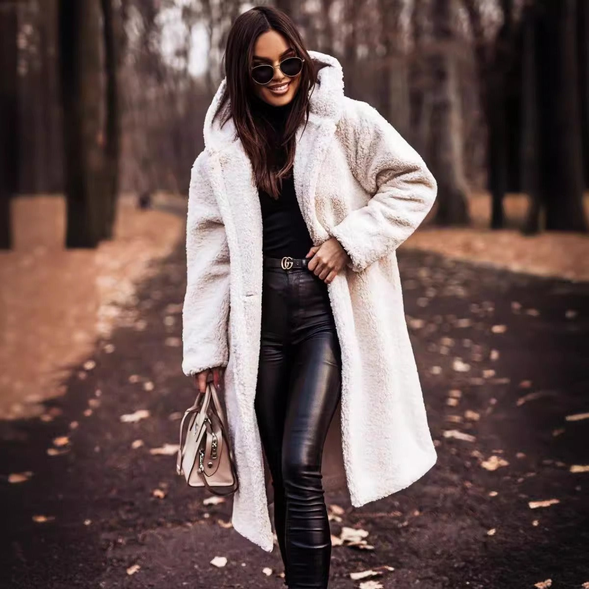 Women’s Wool Coat – Oversized Fit – Full Length – Hooded with Button Fastening