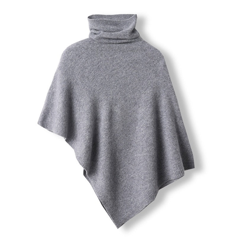 Women’s Poncho Top – Oversized Fit – Wool Blend – Cowl Neck – Draped Asymmetrical Hem