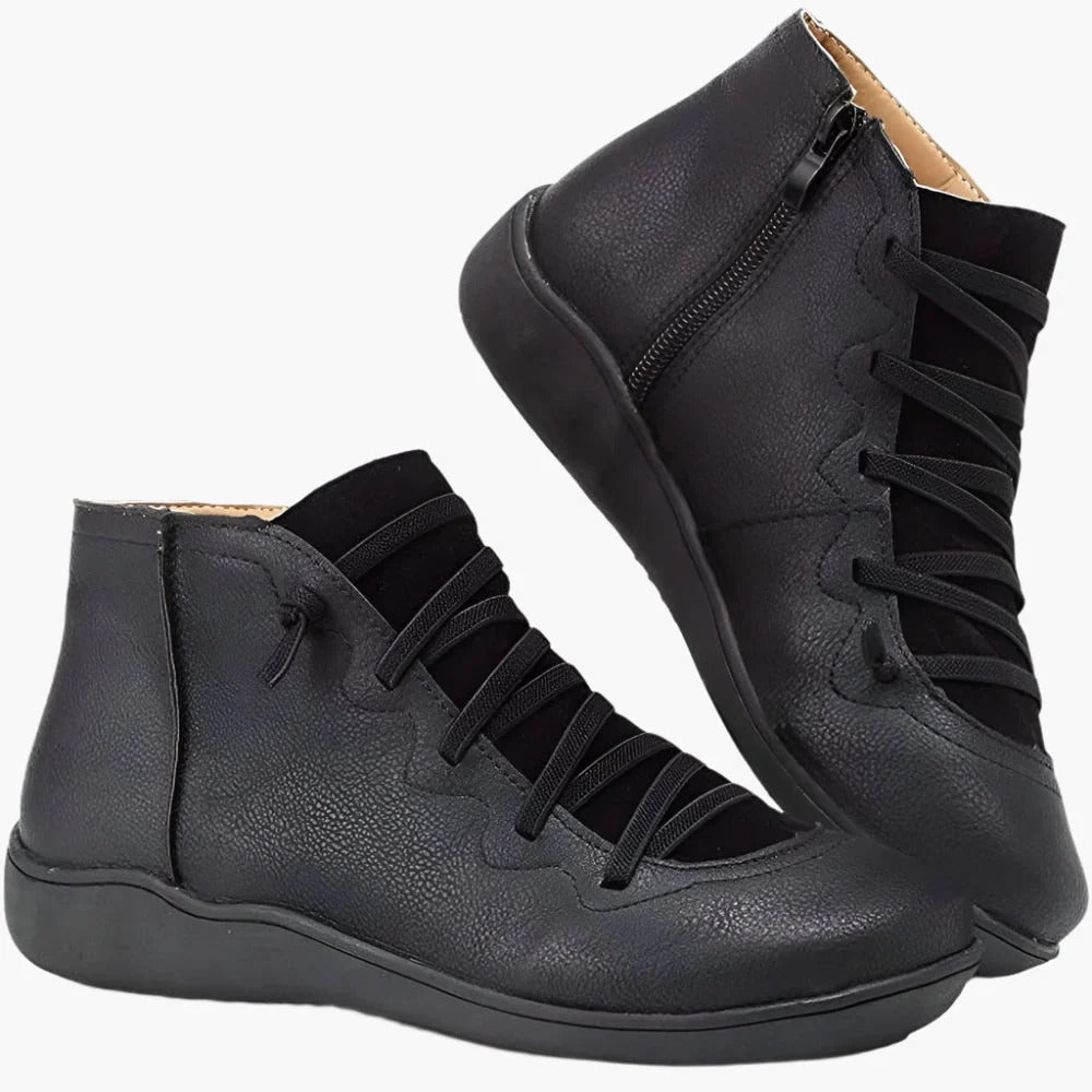 Women’s Ankle Boots – Lace-Up and Side Zip – Cushioned Flat Sole – Sleek Fit